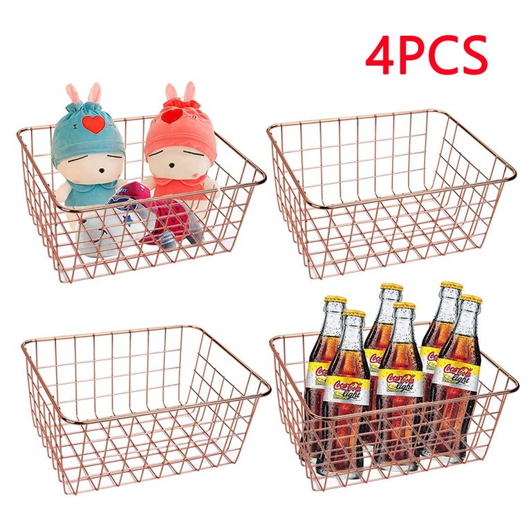 BRIZI LIVING 4 Pack Metal Wire Storage Baskets, Rose Gold Wire Baskets with Handles, Pantry Organ... | Walmart (US)