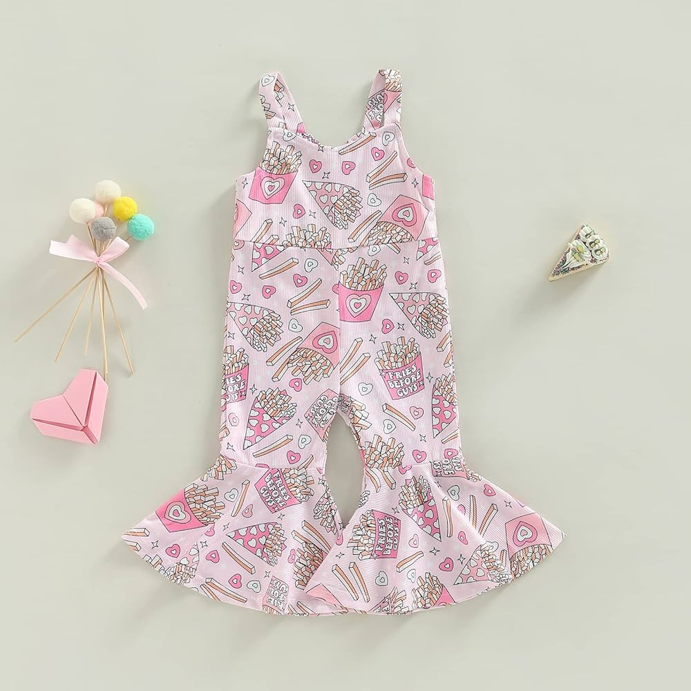 Lamuusaa Toddler Kid Baby Girl Valentines Day Outfit Sleeveless Heart Romper Jumpsuit Flared Pants S | Amazon (US)