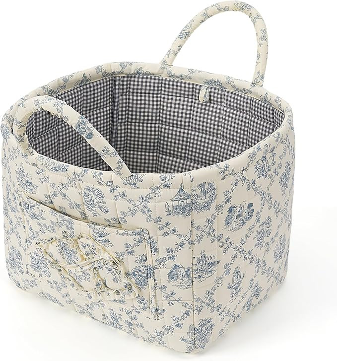 Amazon.com: Floral Fabric Storage Basket Car Interior Storage Basket Underwear Sundries Laundry B... | Amazon (US)