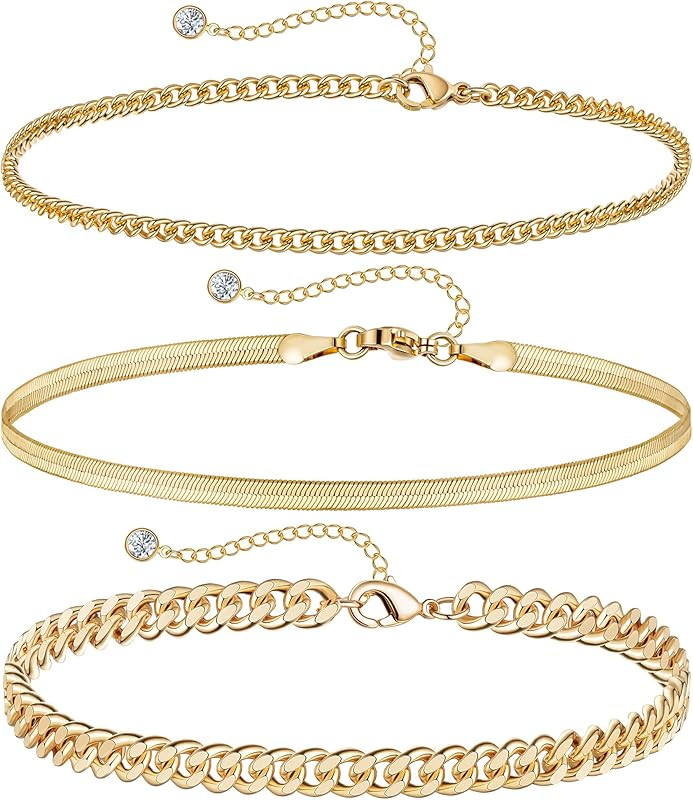 DEARMAY Gold Ankle Bracelets for Women, 14K Gold Anklets for Women Waterproof Cuban Link Anklets ... | Amazon (US)