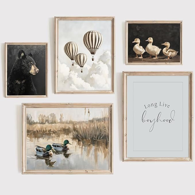 Pennclys Vintage Nursery Wall Art Boys Room Canvas Wall Decor Kids Animal Posters Neutral Wall Ar... | Amazon (US)