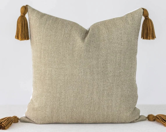 Caramel Herringbone Pillow Cover, Modern Farmhouse Throw Pillows, Farmhouse Home Decor, Herringbo... | Etsy (US)