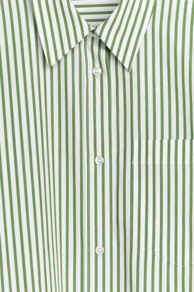 Oversized Cotton Shirt - Green/White - Ladies | H&M GB | H&M (UK, MY, IN, SG, PH, TW, HK)