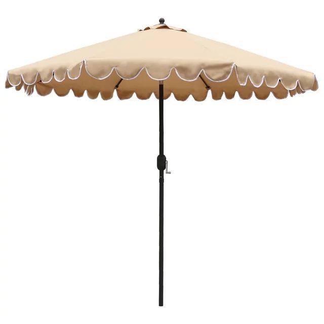 MAYPEX 9 Ft Round Scallop Outdoor Patio Umbrella with Tilt and Crank Tan - Walmart.com | Walmart (US)