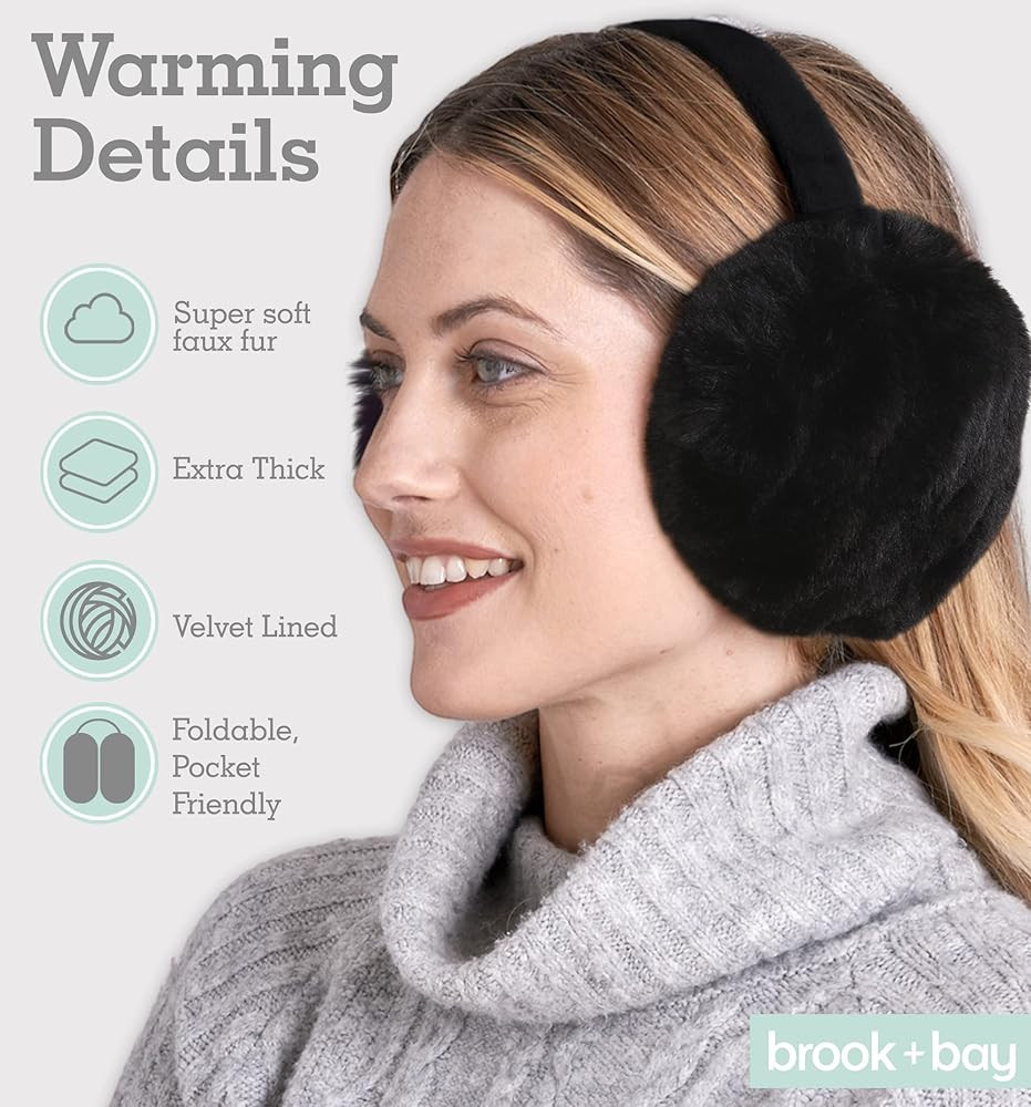 Ear Muffs for Women - Winter Ear Warmers - Soft & Warm Cable Knit Furry Fleece Earmuffs - Ear Cov... | Amazon (US)