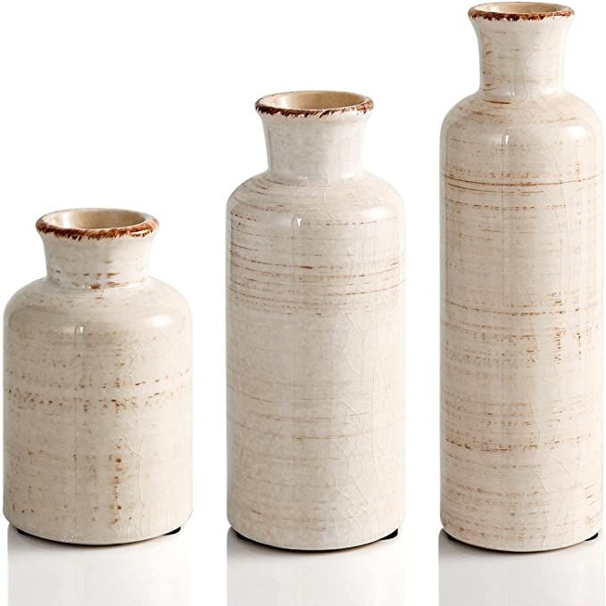 Amazon.com: Eyamumo Ceramic Vase for Décor Set of 3 Large Small Vase, Ceramic Vases for Rustic H... | Amazon (US)