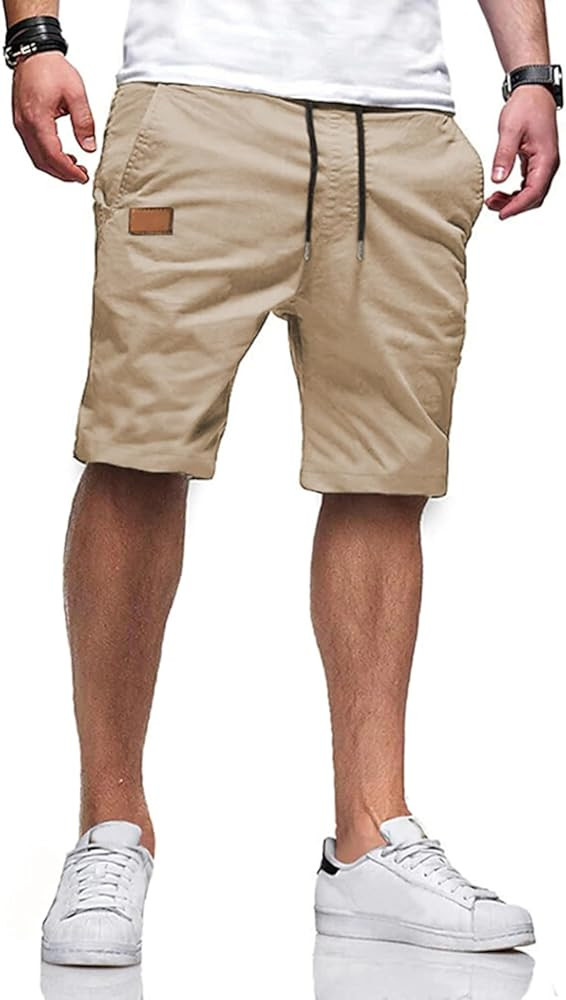 JMIERR Mens Casual Shorts - Cotton Drawstring Summer Beach Stretch Twill Chino Golf Shorts | Amazon (US)