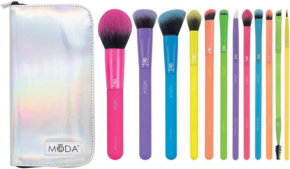 MODA Totally Electric 13pc Full Face Makeup Brush Set, Includes - Powder, Complexion, Blush, Shad... | Amazon (US)