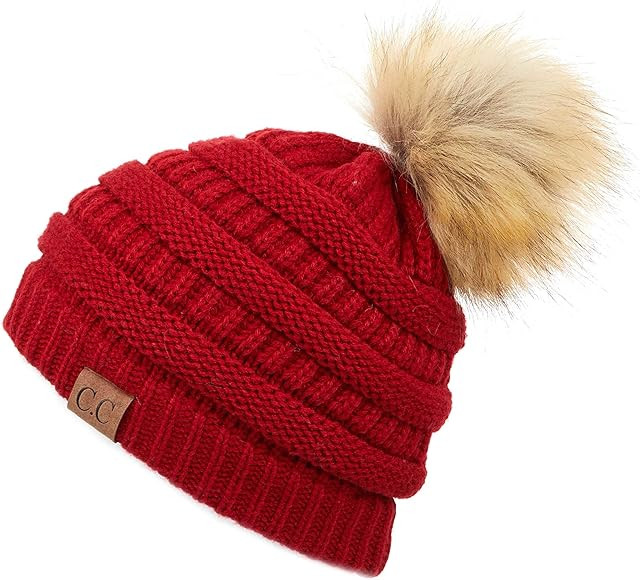 C.C Hatsandscarf Exclusives Unisex Solid Ribbed Beanie with Pom (HAT-43) | Amazon (US)