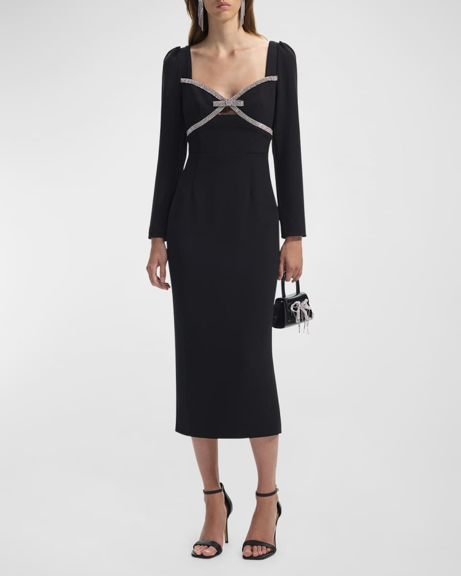 Self-Portrait Diamante Bow Sheath Midi Dress | Neiman Marcus