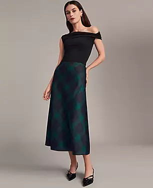 Tartan Bias Midi Slip Skirt | Ann Taylor (US)