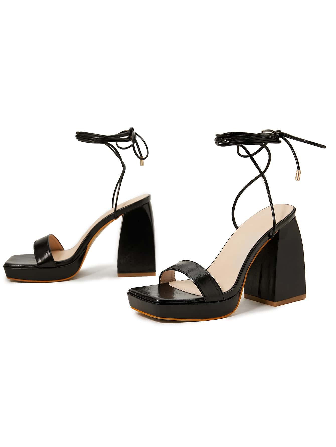 Tie Leg Design Chunky Heeled Sandals | SHEIN