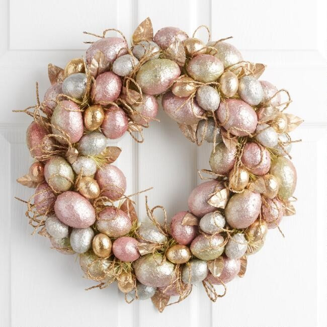 Pier Place Gold Egg and Ribbon Wreath | World Market