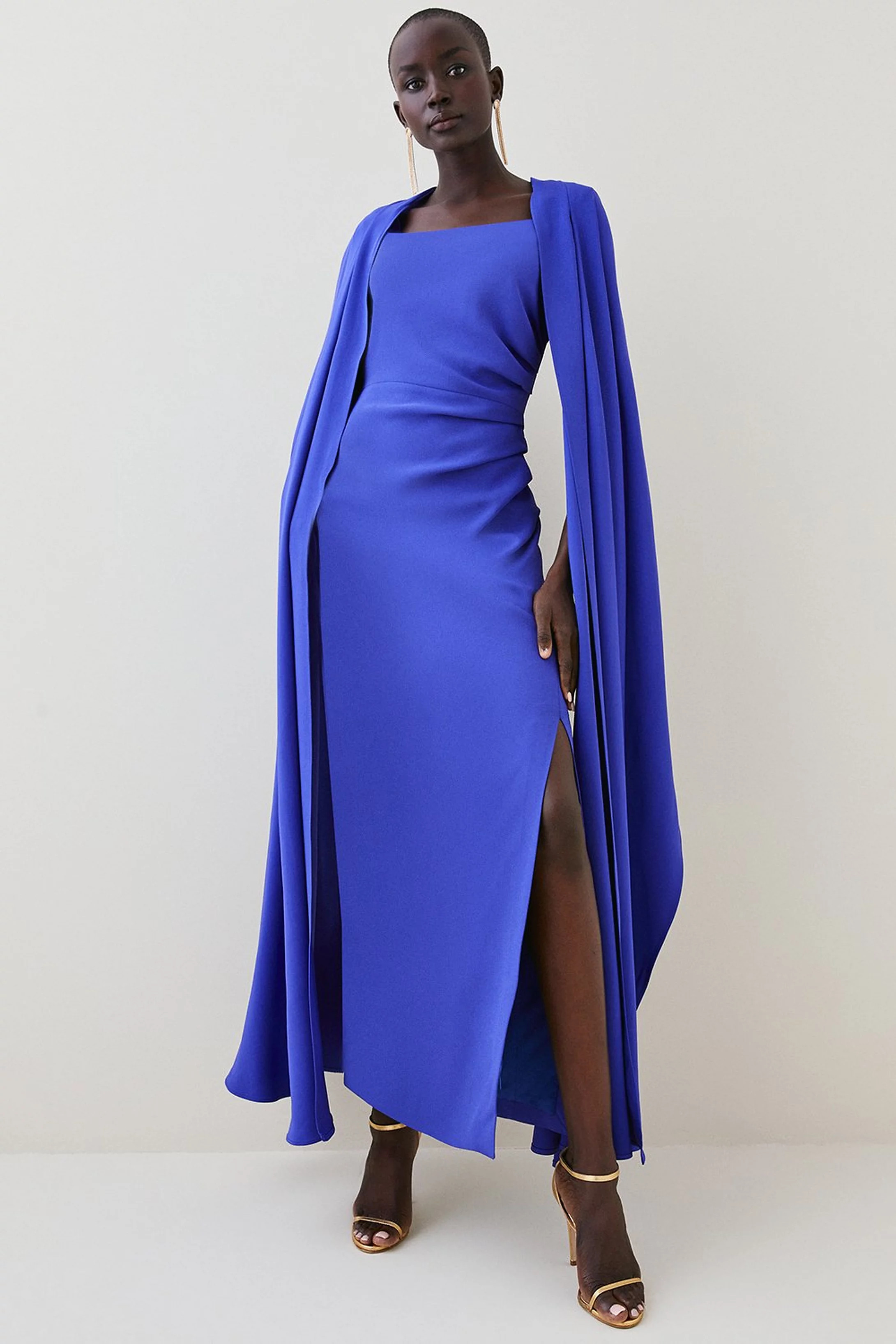 Compact Viscose Cape Maxi Dress | Karen Millen UK + IE + DE + NL