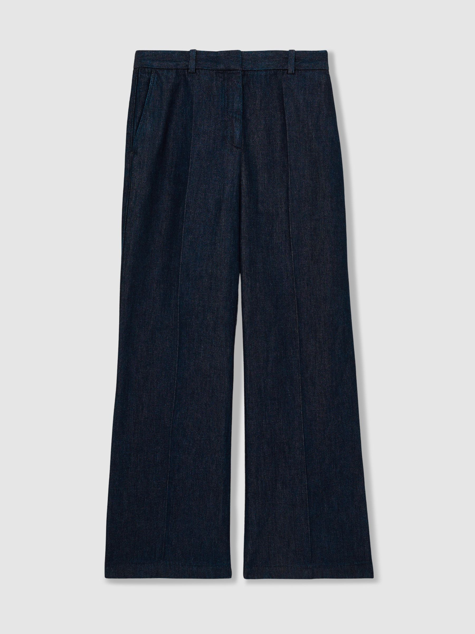 Reiss Petite Denim-Look Wide-Leg Trousers in Dark Blue | REISS | Reiss US
