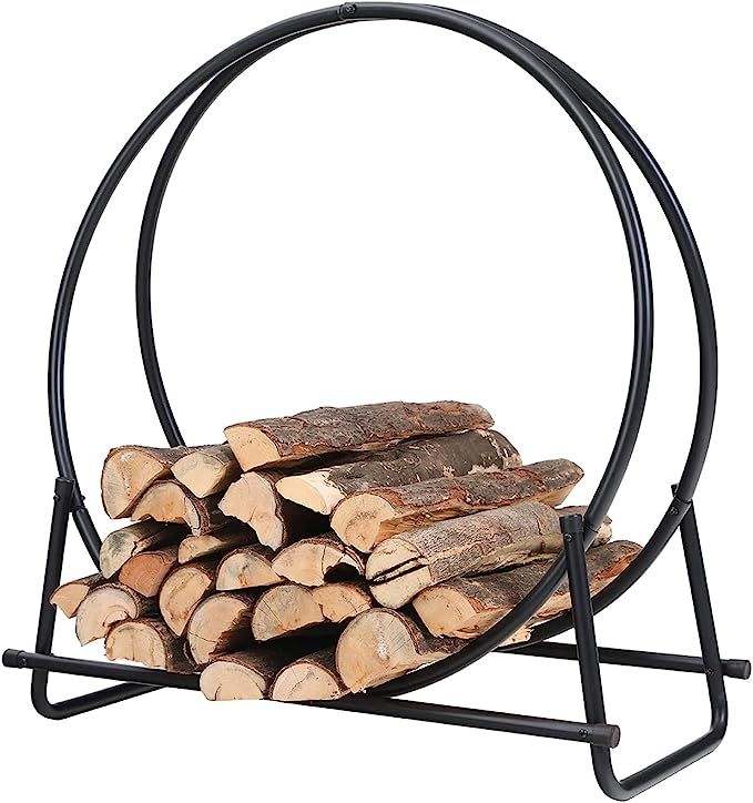 PHI VILLA 30 Inch Log Hoop Firewood Rack Curved Fireplace Wood Storage Holder Wood Stove Accessor... | Amazon (US)