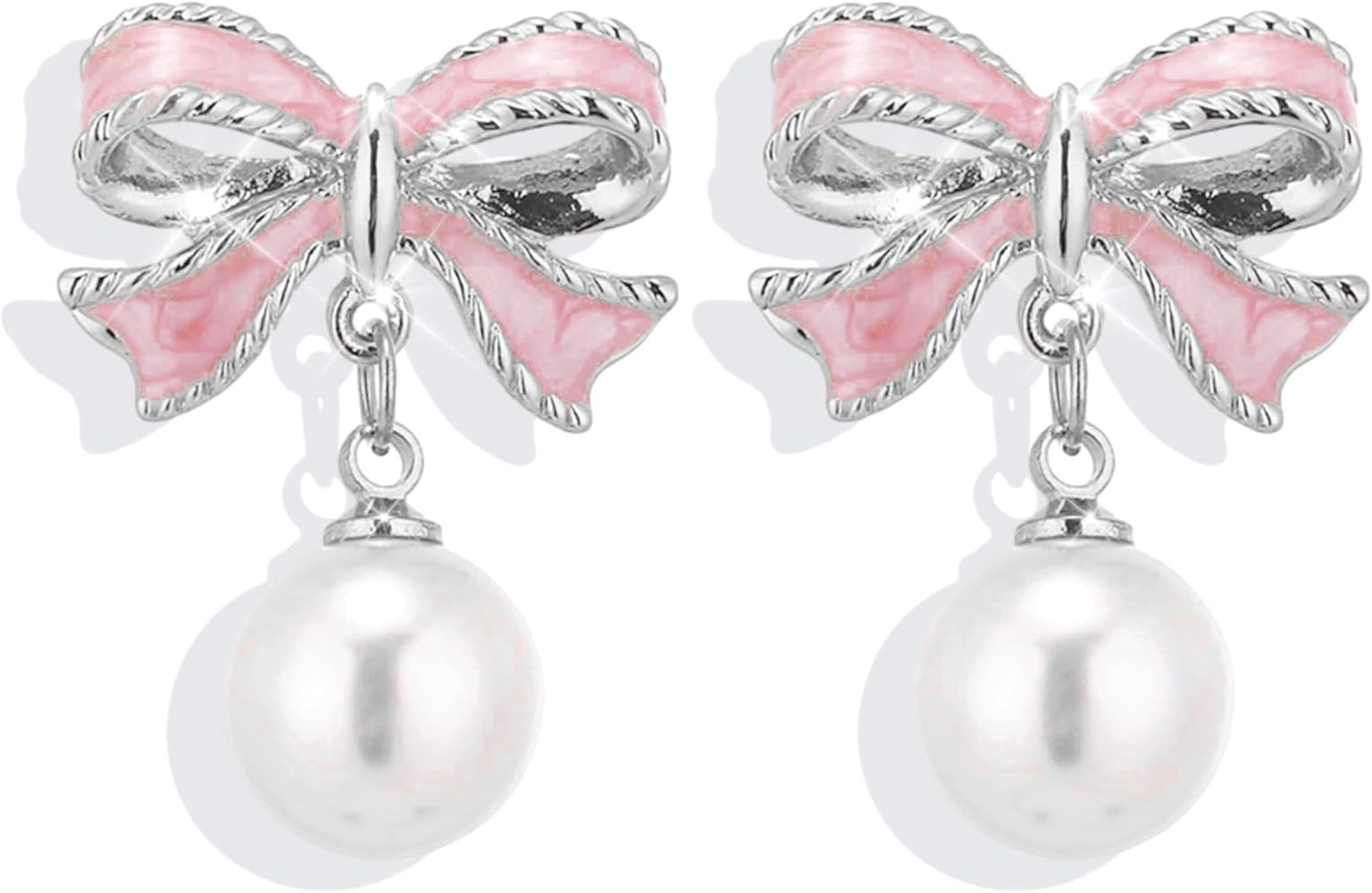 Gold Pearl Bow Earrings For Women Trendy Pink Coquette Drop Stud Ribbon Silver Earrings Dangle Je... | Amazon (US)