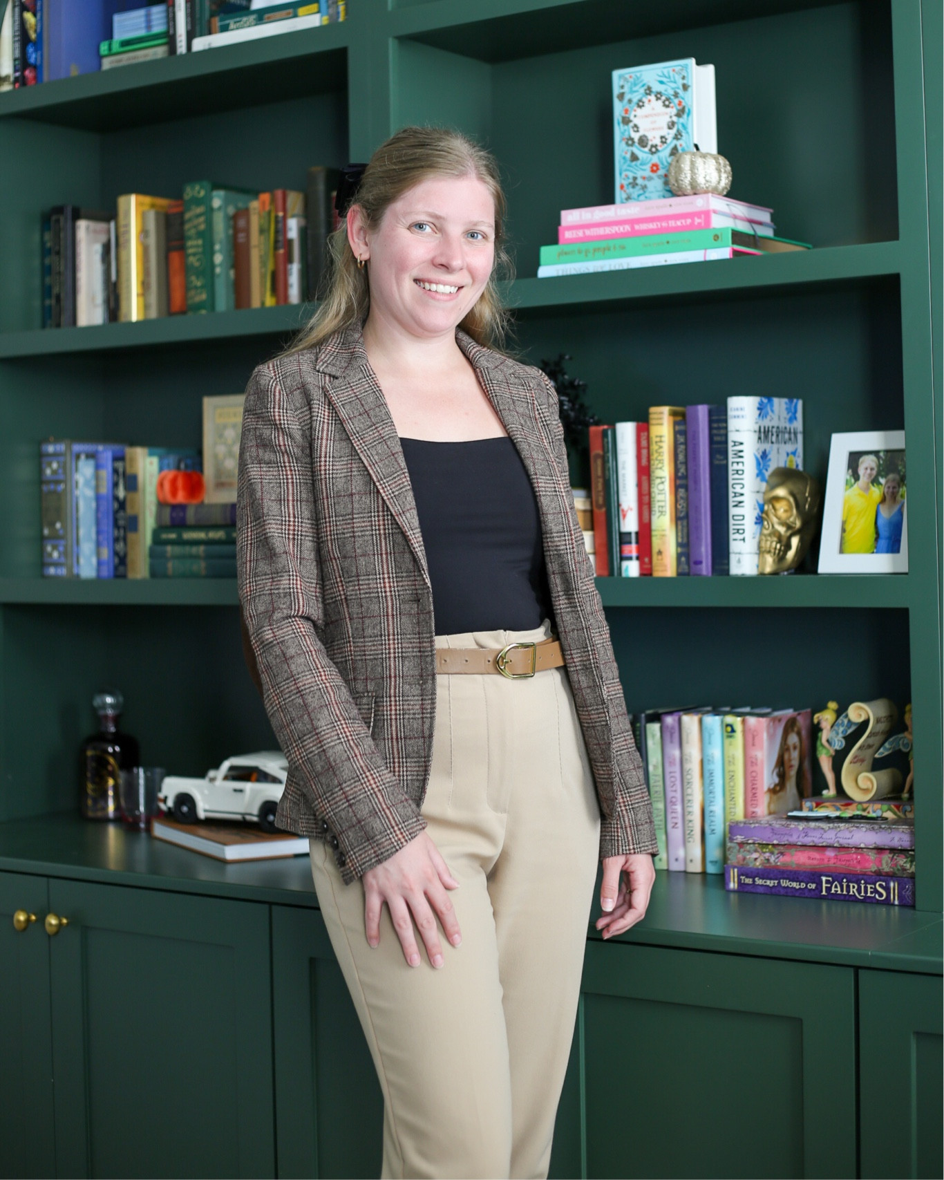 Preppy fall outfit inspired by Burberry and Blair Waldorf. Plaid tweed equestrian blazer, high waist tan trousers/pants & square neck seem less top  

#LTKstyletip #LTKSeasonal