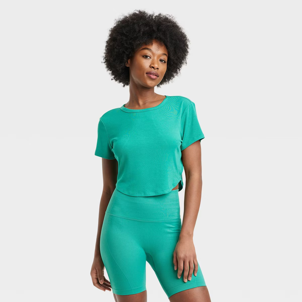 Women's Modal Rib Cropped Short Sleeve Shirt - All In Motion™ | Target