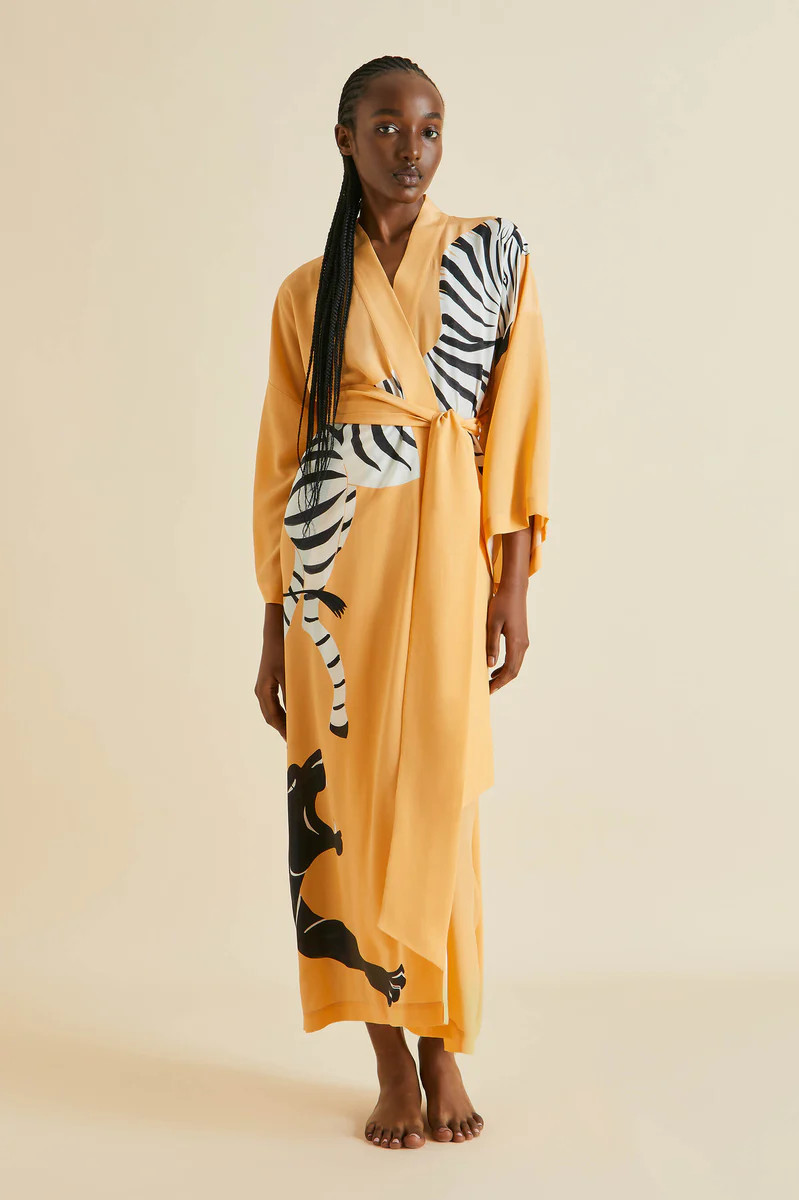 Queenie Godard Orange Zebra Silk Crêpe de Chine Robe | Olivia von Halle Ltd