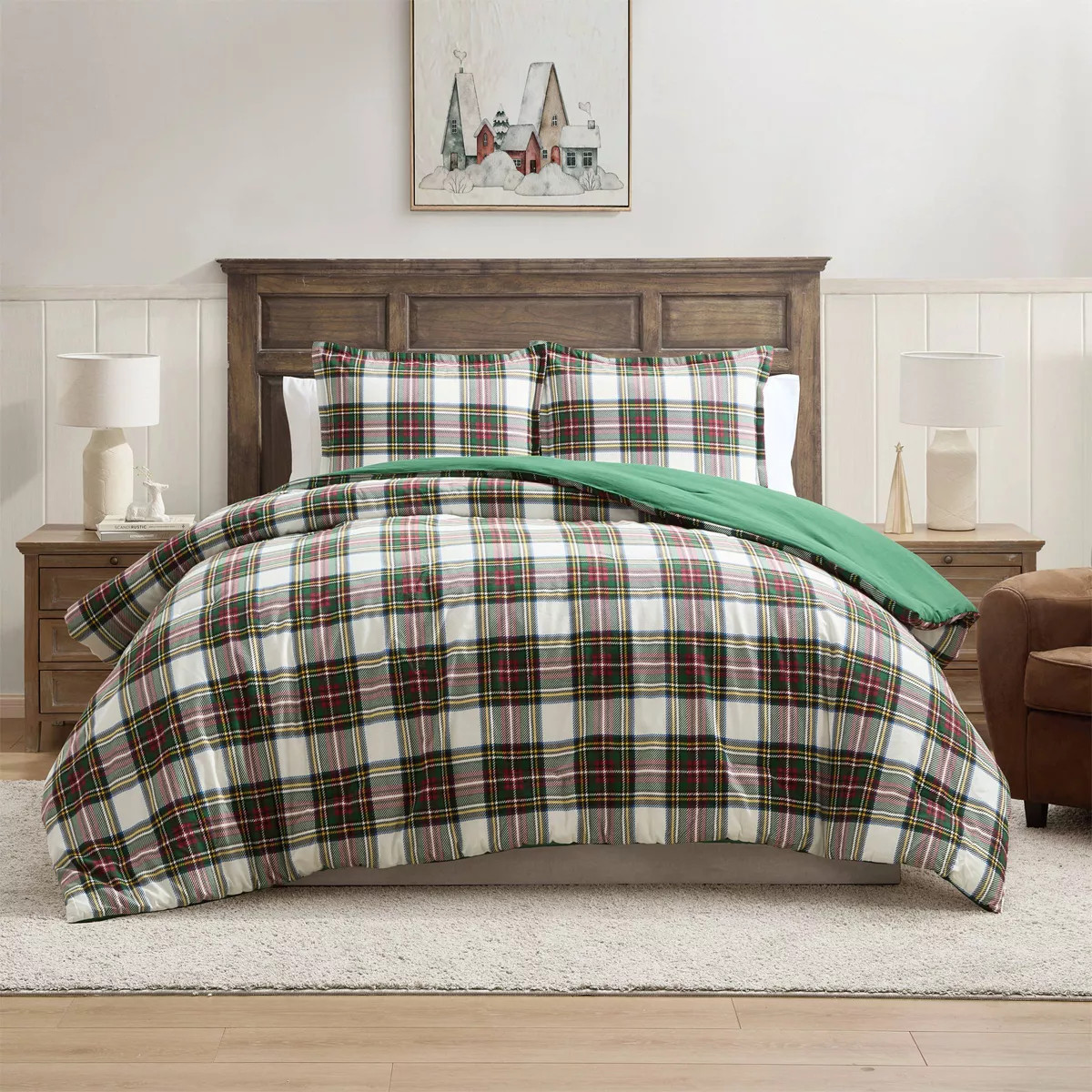 Hallmark Queen Flannel Plaid Comforter Set White | Target