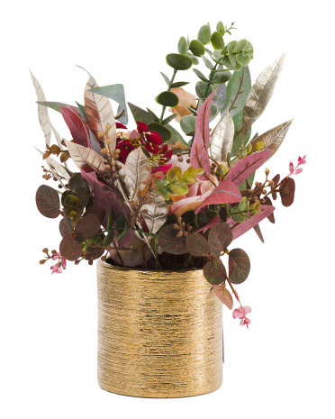 13in Floral Arrangement In Metallic Pot | TJ Maxx