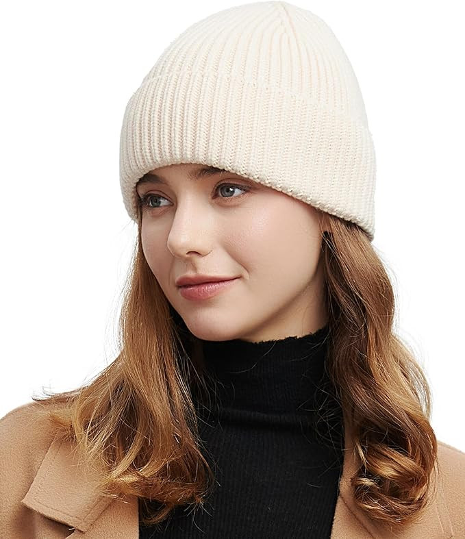 Wool Beanie for Men Women, Knit Cuffed Warm Winter Hats Fisherman Beanies Womens Ski Hat Skull Ca... | Amazon (US)