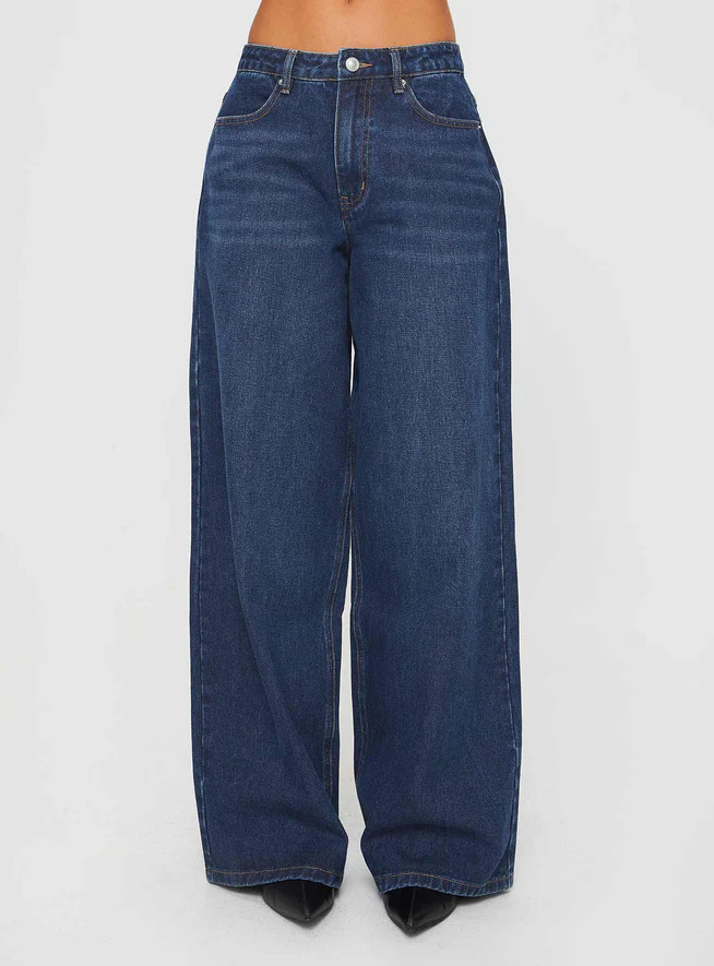 Naylor Wide Leg Jeans Mid Blue Denim | Princess Polly US