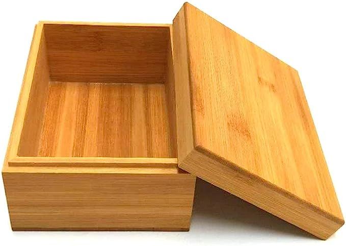 Bamboo wood storage box with cover, wooden storage box combination, storage box, bamboo, natural,... | Amazon (US)