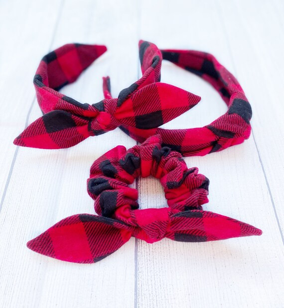 Red & Black Plaid Flannel Headband Bow headband Knotted | Etsy | Etsy (US)