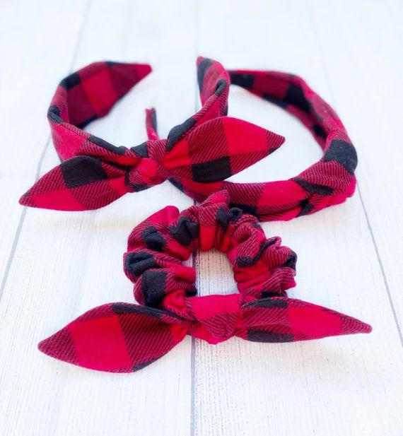 Red & Black Plaid Flannel Headband Bow Headband Knotted | Etsy | Etsy (US)