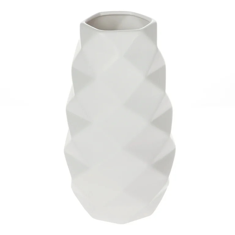 Mainstays 11.14" Tall White Geometric Ceramic Vase | Walmart (US)