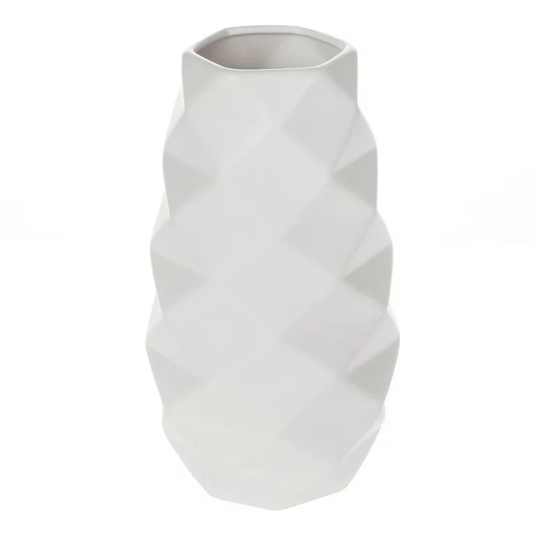 Mainstays 11.14" Tall White Geometric Ceramic Vase | Walmart (US)