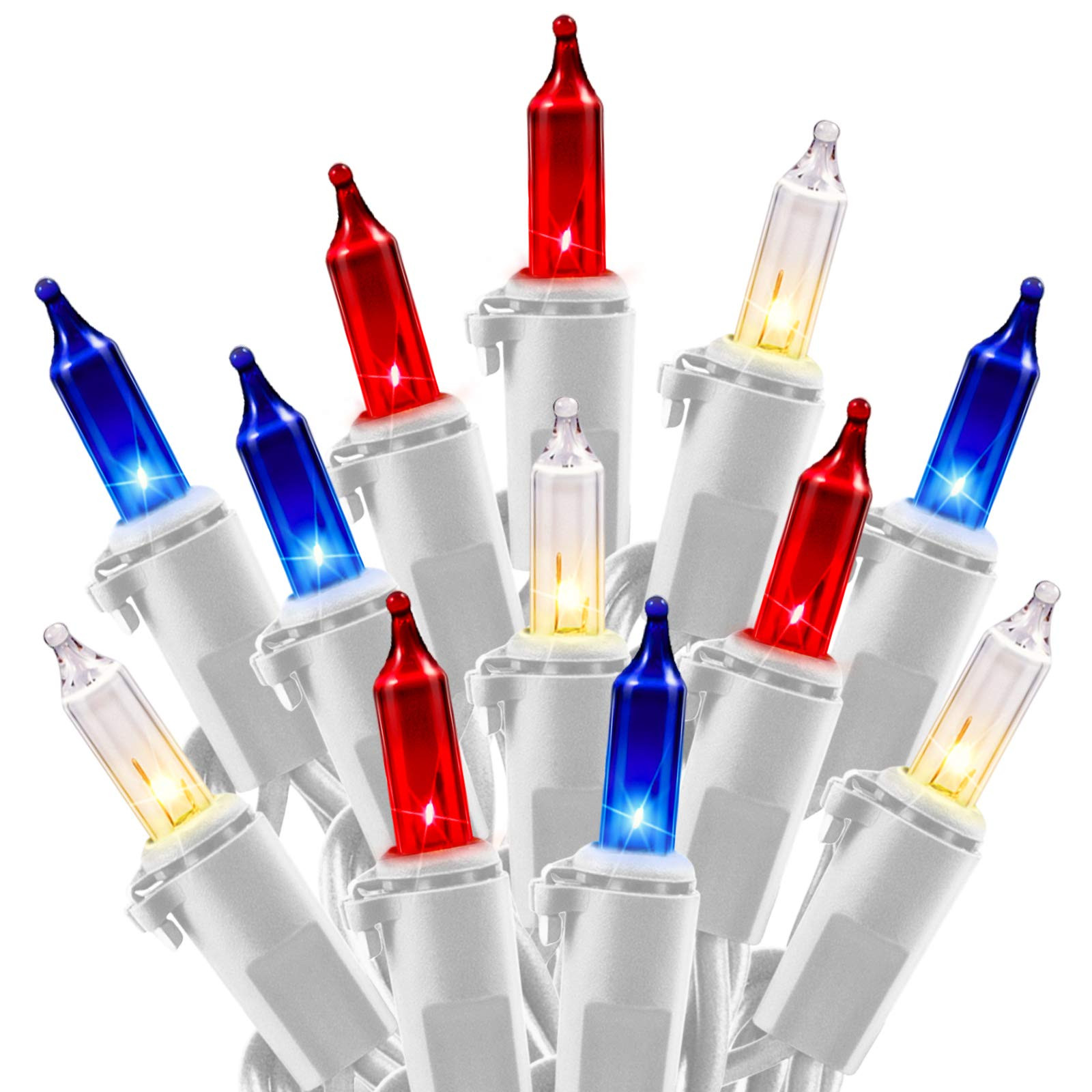 4th of July Decoration Patriotic Mini Lights - 100 Count 25 Feet Red White Blue Incandescent Bulb... | Amazon (US)