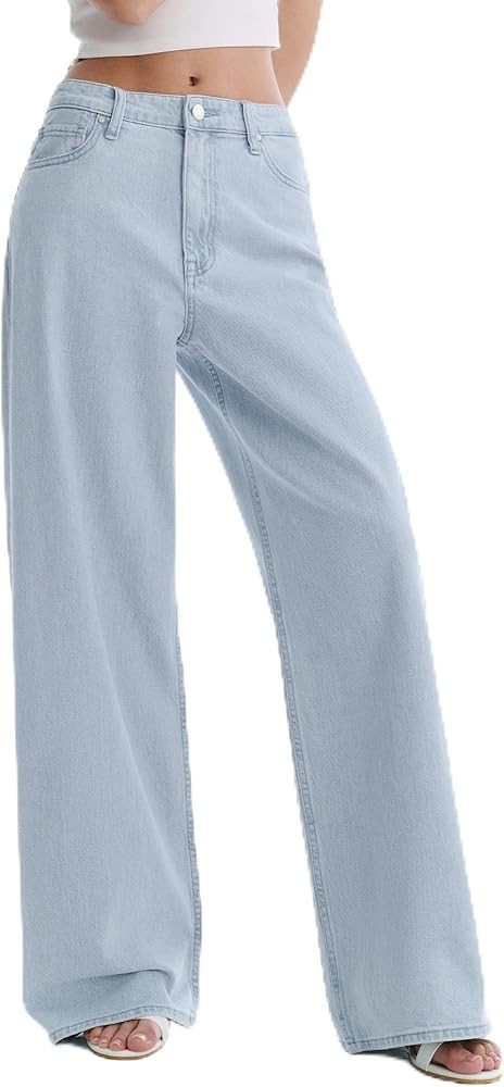 Women's Adjustable Wasit Wide Leg Jeans Baggy High Waisted Jeans Y2K Casual Trendy Denim Pants | Amazon (US)