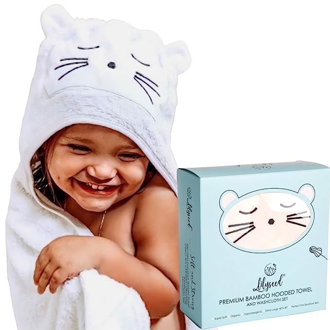 Organic Bamboo Baby Hooded Towel Set- Ultra Soft Hooded Towel for Baby & Toddlers - Cute Cat Baby... | Amazon (US)