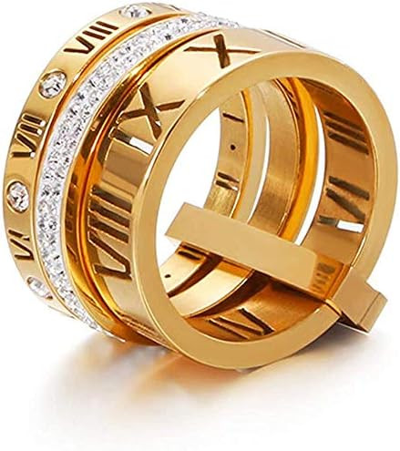 Stainless Steel CZ Zirconia Roman Numeral Ring For Women Stacking Thumb 3 in 1 Spinner Rings | Amazon (US)