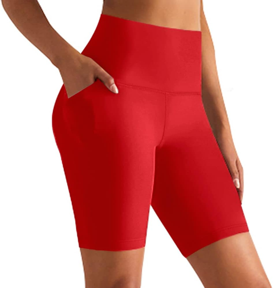 GROTEEN Biker Shorts for Women with Pockets - 8'' High Waisted Tummy Control Yoga Workout Running... | Amazon (US)