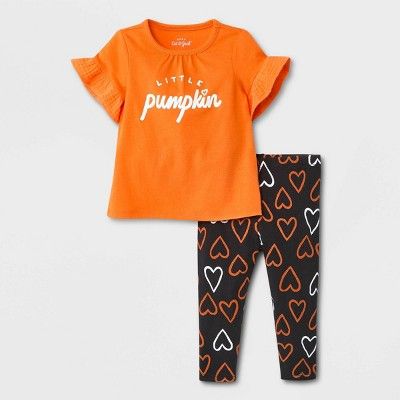 Baby Girls' 2pc 'Little Pumpkin' Short Sleeve Top & Bottom Set - Cat & Jack™ Orange | Target