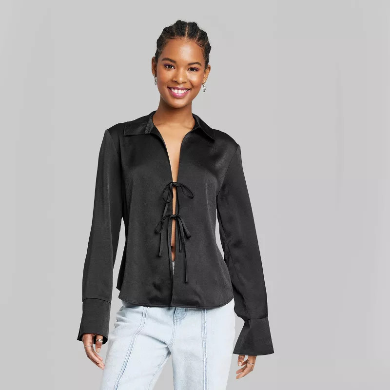 Women's Bell Long Sleeve Satin Fly Away Top - Wild Fable™ | Target