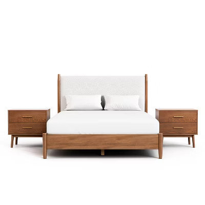 HOMES: Inside + Out 3pc King Riverstone Mid-Century Modern Boucle Bedroom Set with 2 Nightstands Walnut | Target