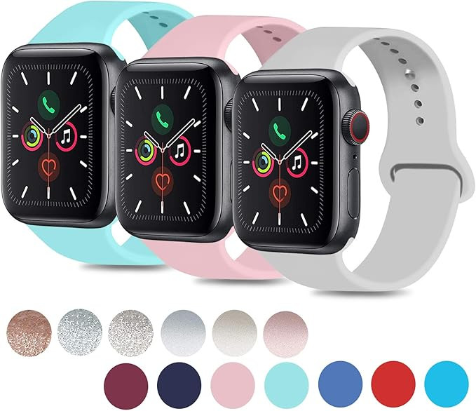 Mugust 3 Pack Sport Bands Compatible with Apple Watch Band 38mm 42mm 40mm 44mm, Soft Silicone Rep... | Amazon (US)