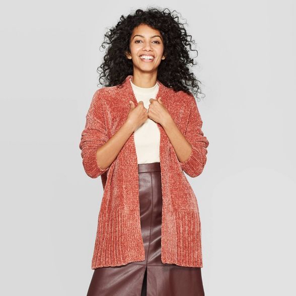 Women's Long Sleeve Rib-Knit Cuff Chenille Open Cardigan - A New Day™ | Target