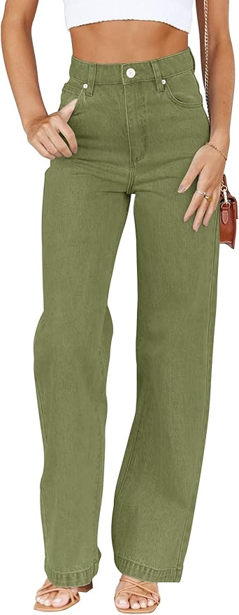 PLNOTME Women's High Waisted Jeans Boyfriend Baggy Straight Leg Casual Denim Pants | Amazon (US)