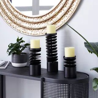 Black Iron Contemporary Candle Holder (Set of 3) - 4 x 4 x 12 | Bed Bath & Beyond