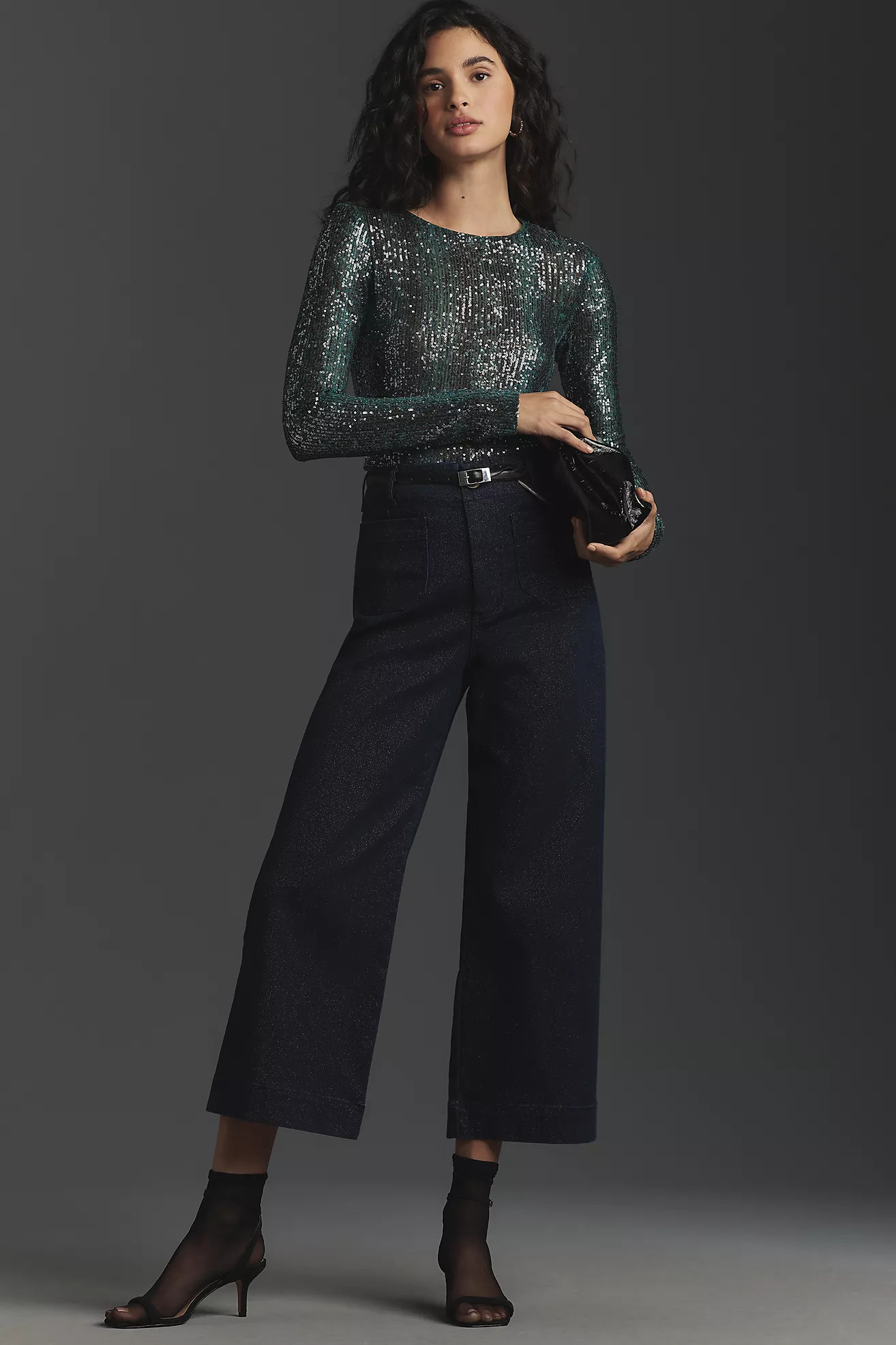 The Colette Sparkle Denim Cropped Wide-Leg Jeans by Maeve | Anthropologie (US)