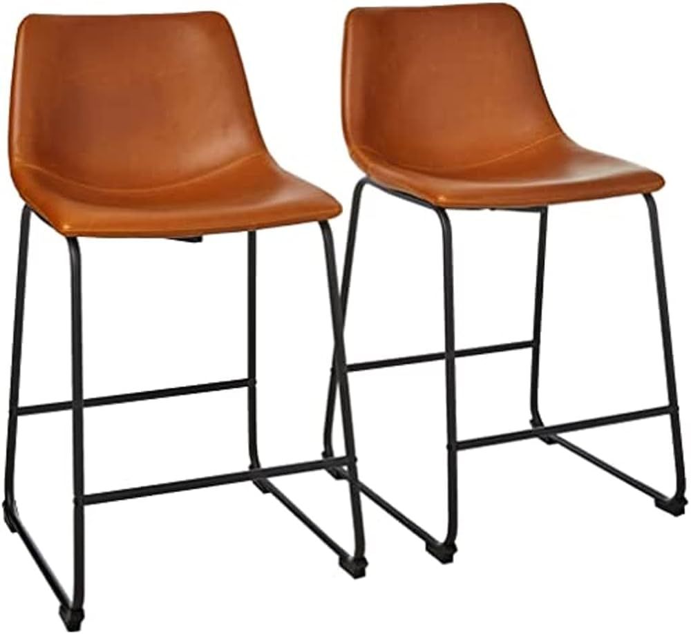 Walker Edison Douglas Urban Industrial Faux Leather Armless Counter Chairs, Set of 2, Whiskey Bro... | Amazon (US)