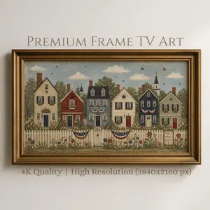 Patriotic New England Village Frame TV Art | 4th of July Folk Art for Samsung Hisense Smart TVs |... | Etsy (Global)