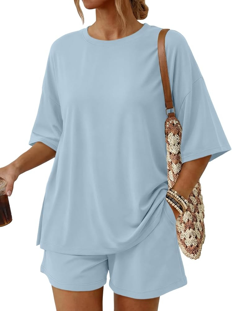 Trendy Queen 2 Piece Summer Set Oversized Top & Loose Fit Shorts with Pockets | Amazon (US)