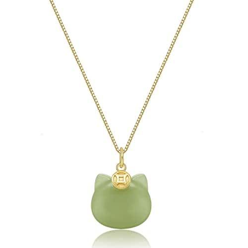 LOOYUUPEE Green Natural Jade Necklace, Cat Shape Jade Pendant for Women, Jade Jewelry for Women L... | Amazon (US)